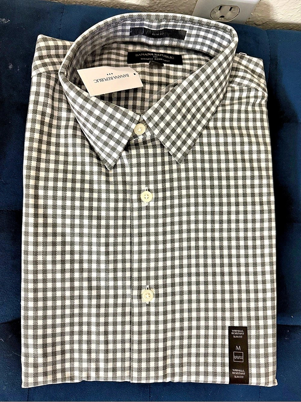 Banana Republic Slim-Fit Wrinkle-Resistant Gingham Dress Shirt Gingham Cotton